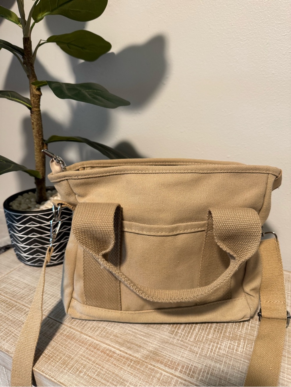 Canvas Crossbody Tote Bag in Tan - Versatile Everyday Carry